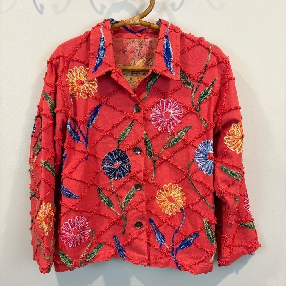 Vintage Tantrums Art to Wear Chenille Embroidered Shacket Jacket